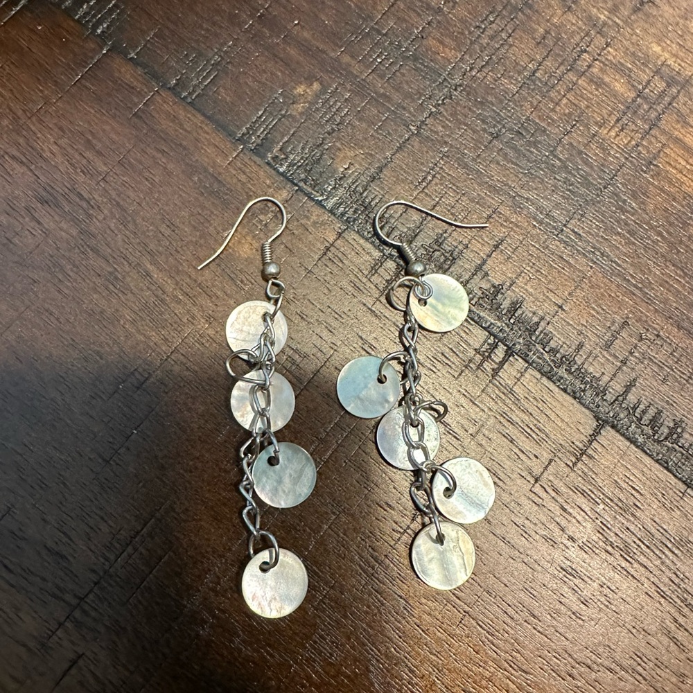 Boho Shell Disc Dangle Earrings - Picture 2 of 2